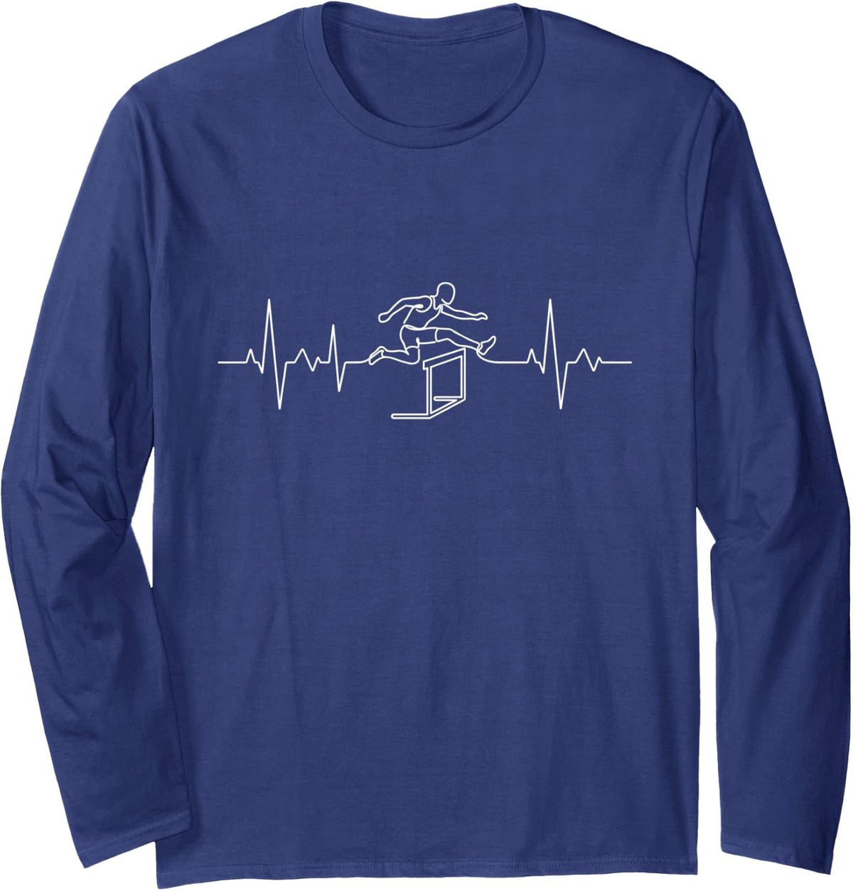 Hurdles Heartbeat Track and Field Athlete Hurdling Long Sleeve T-Shirt - Adult Unisex Navy Blue