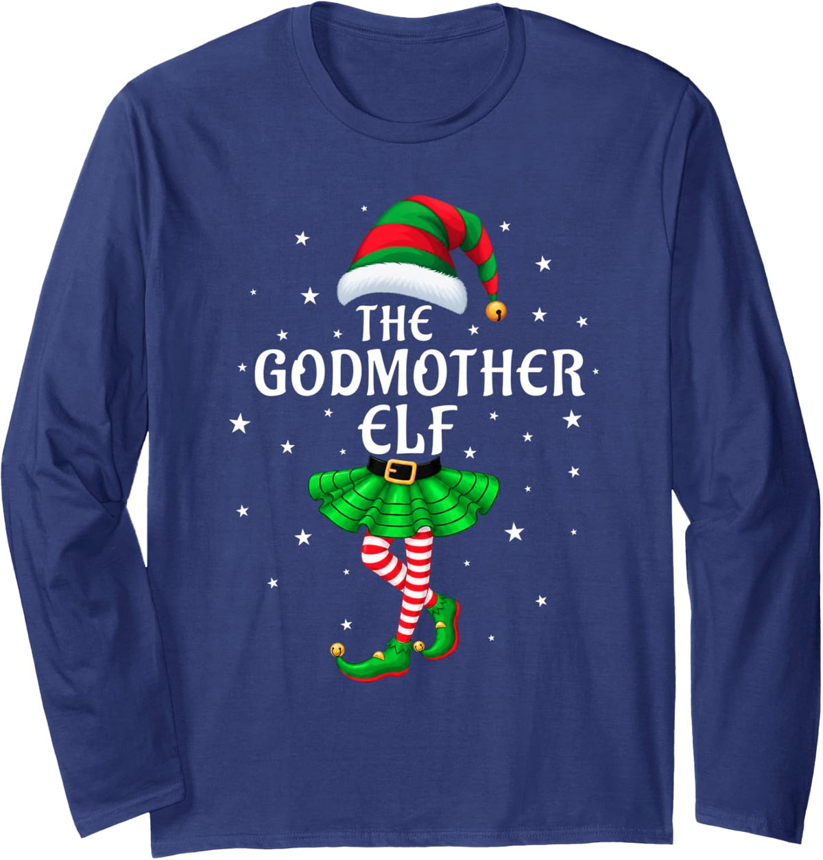 Godmother Elf Christmas Family Matching Xmas Group Funny Long Sleeve T-Shirt - Adult Unisex Navy Blue