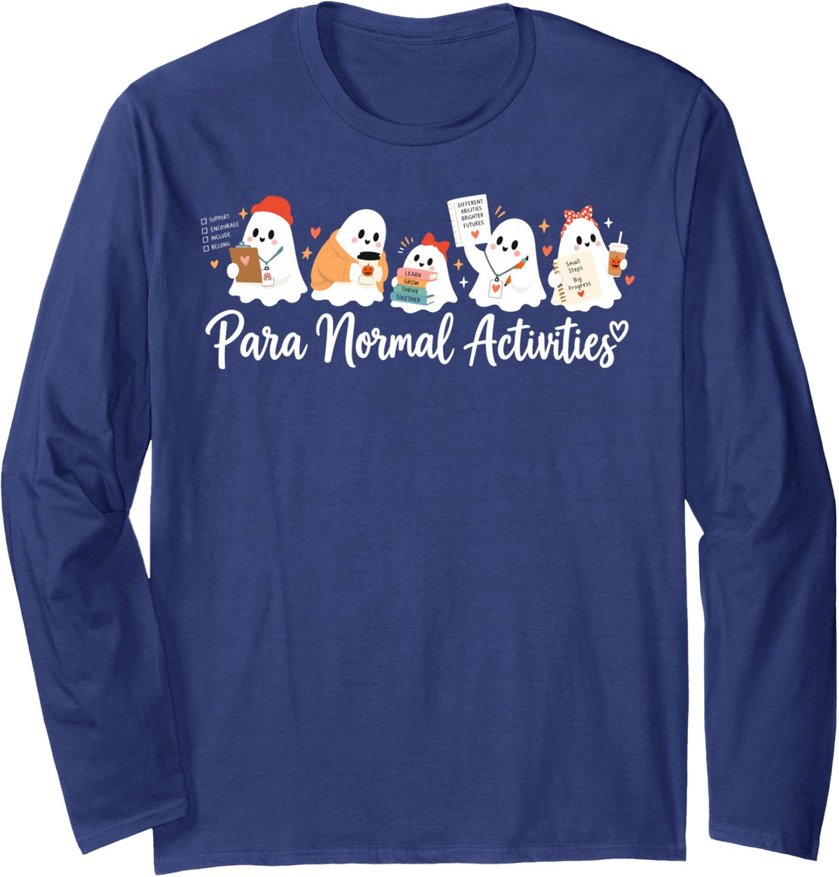 Ghost Cute para Normal Activities SPED Teachers Halloween Long Sleeve T-Shirt - Adult Unisex Navy Blue