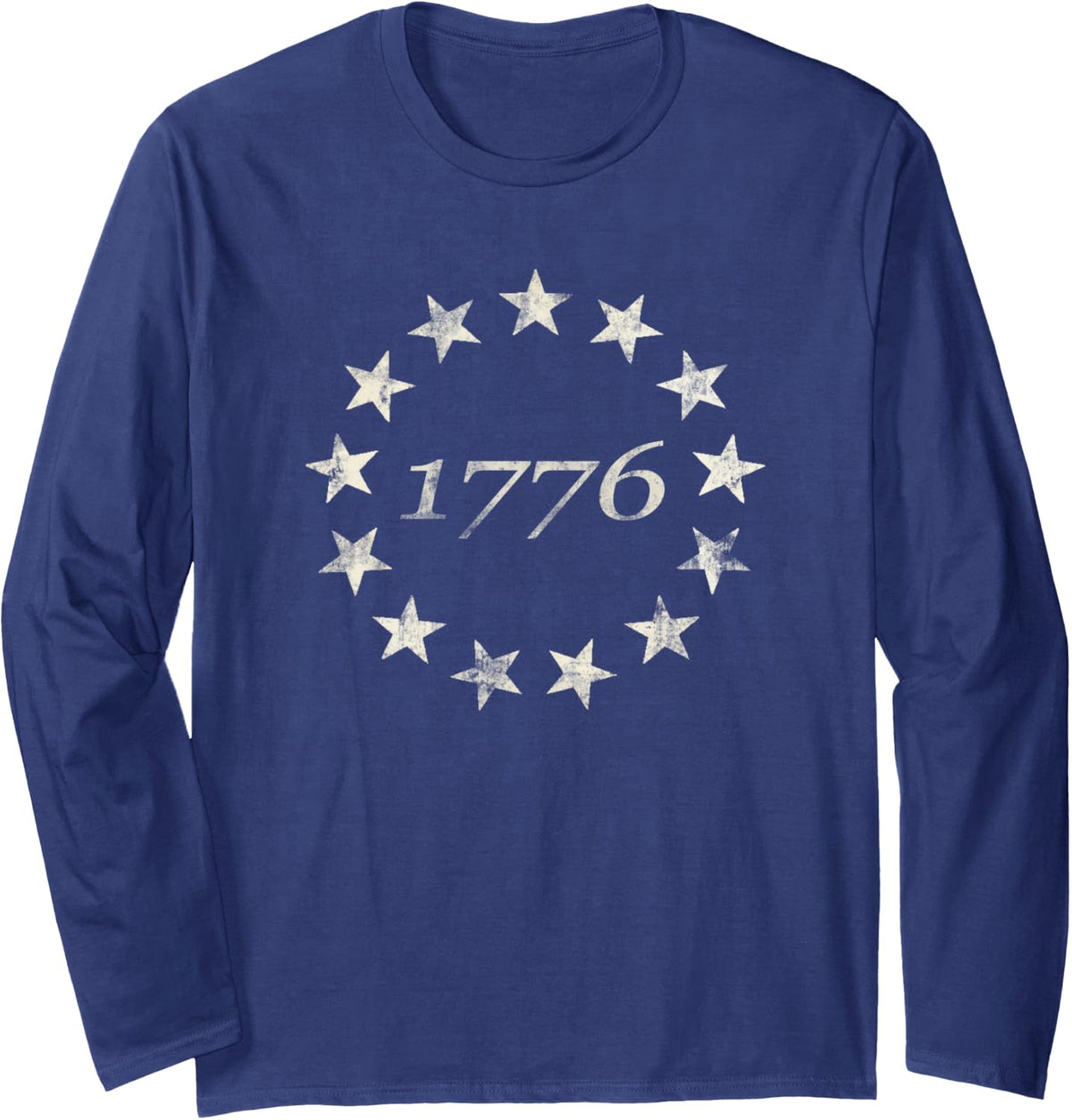 13 Star Flag Betsy Ross Distressed American Flag 1776 Long Sleeve T-Shirt - Adult Unisex Navy Blue