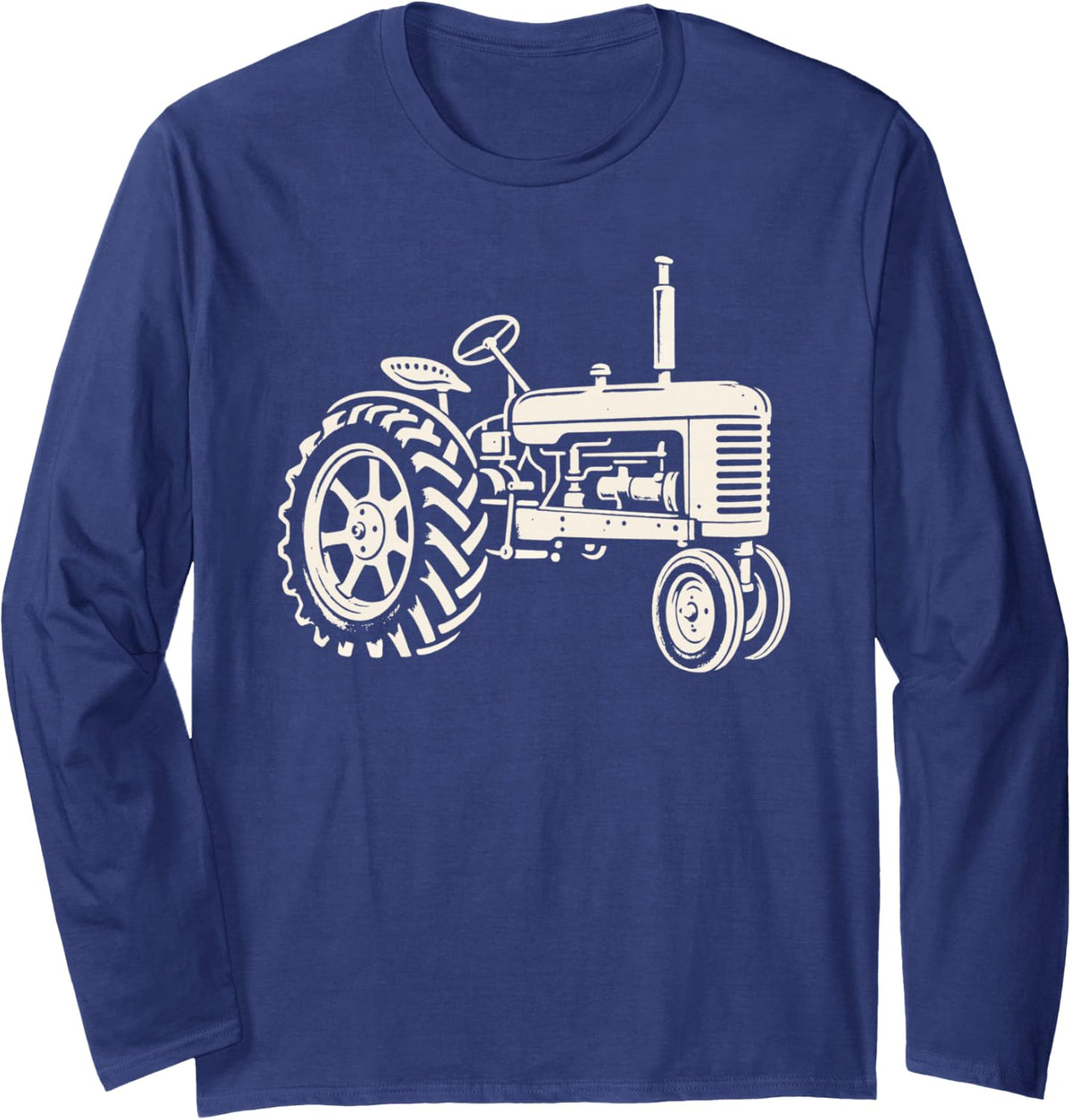 Old Tractor Vintage Farm Retro Farmer Dad Grandpa Long Sleeve T-Shirt - Adult Unisex Navy Blue