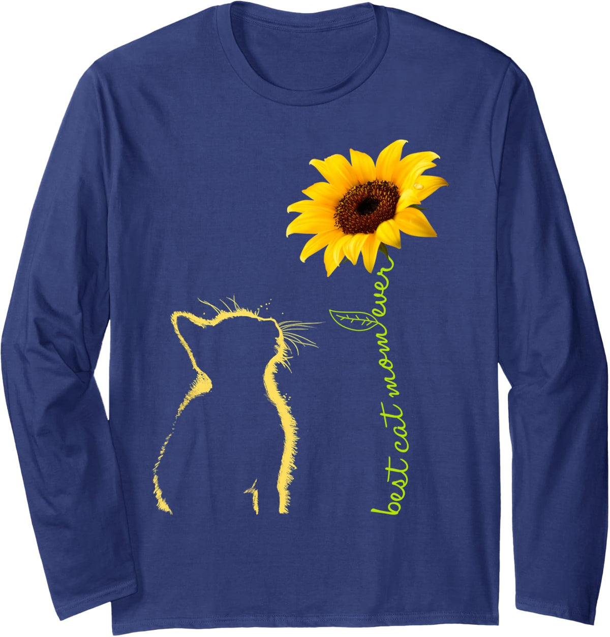 Best Cat Mom Ever Sunflower Mother's Day for Cat Lover Long Sleeve T-Shirt - Adult Unisex Navy Blue