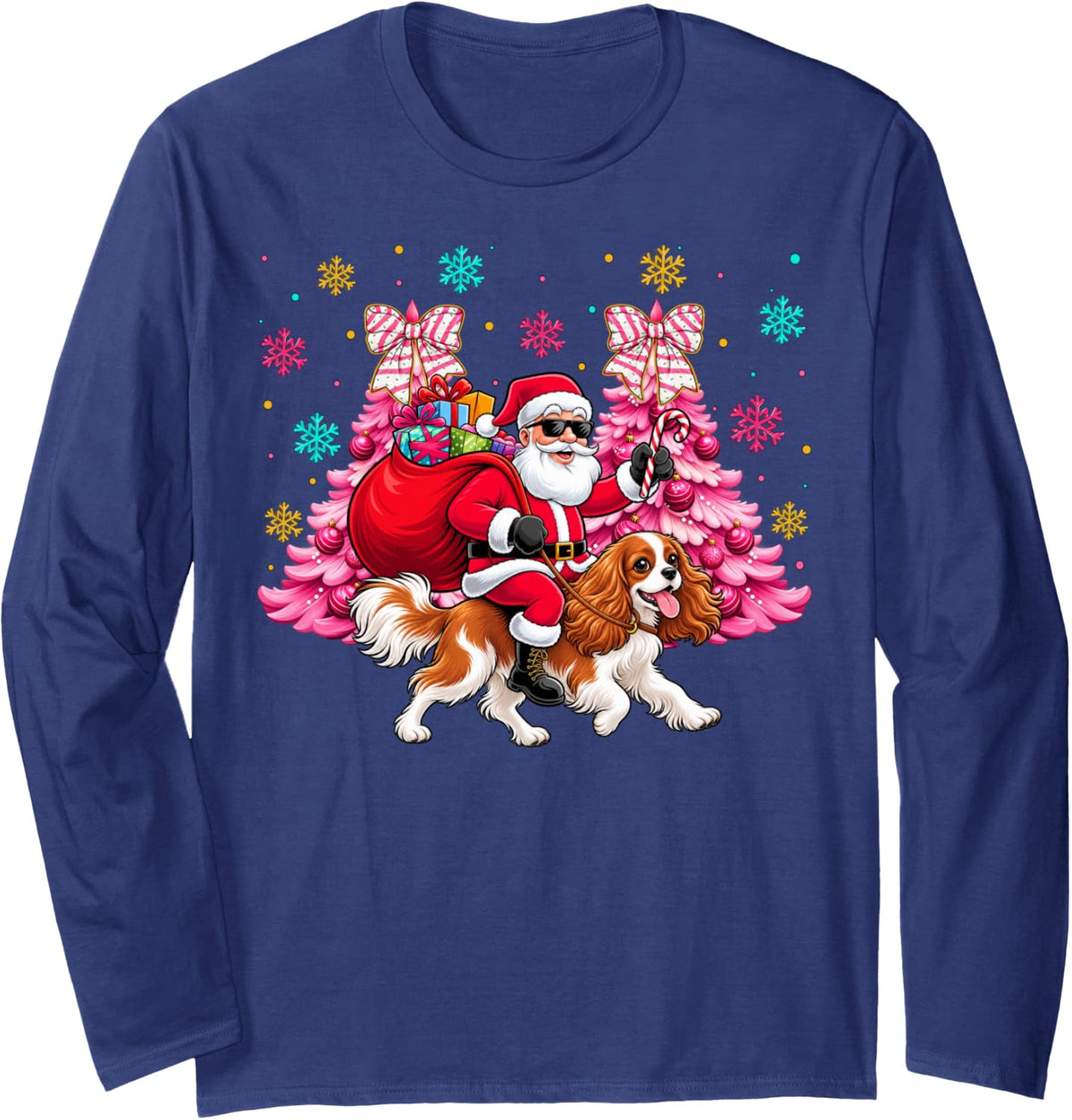 Christmas Cavalier King Charles Spaniel Owner Girls Dog Xmas Long Sleeve T-Shirt - Adult Unisex Navy Blue