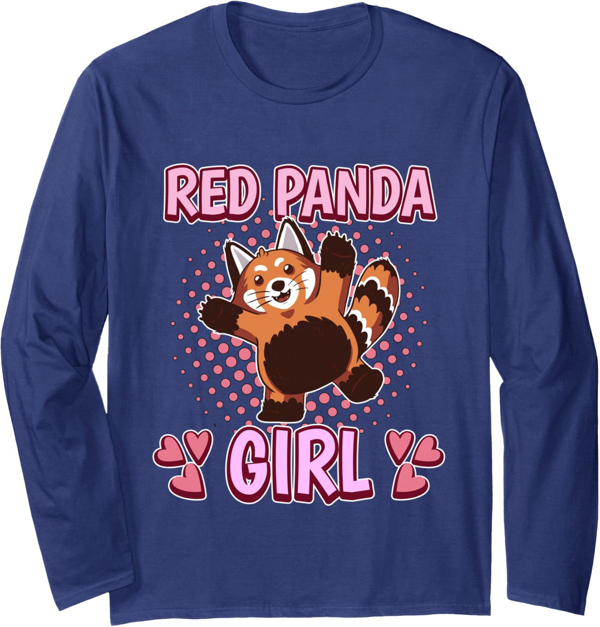 Womens Red Panda Girl Red Panda Long Sleeve T-Shirt - Adult Unisex Navy Blue
