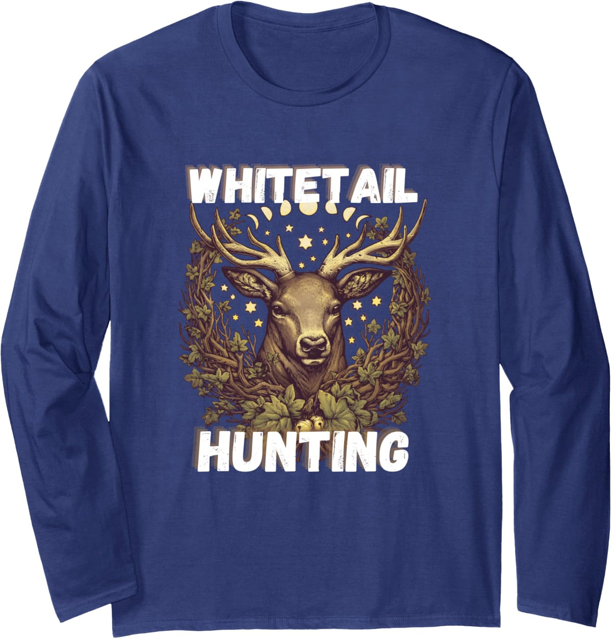 Whitetail Hunting. Deer Season. Outdoors Long Sleeve T-Shirt - Adult Unisex Navy Blue