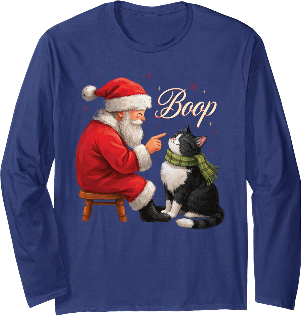 Boop Santa Claus Tuxedo Cat Christmas Cat Mom Women Long Sleeve T-Shirt - Adult Unisex Navy Blue