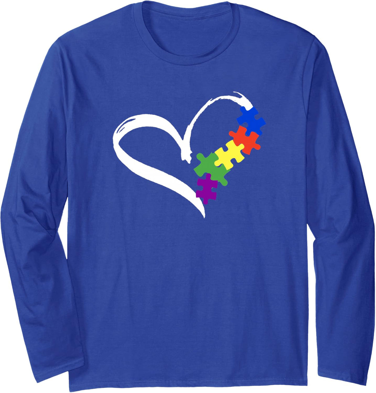 Autism Puzzle Love Autism Awareness Graphic for Women Men Long Sleeve T-Shirt - Adult Unisex Royal Blue