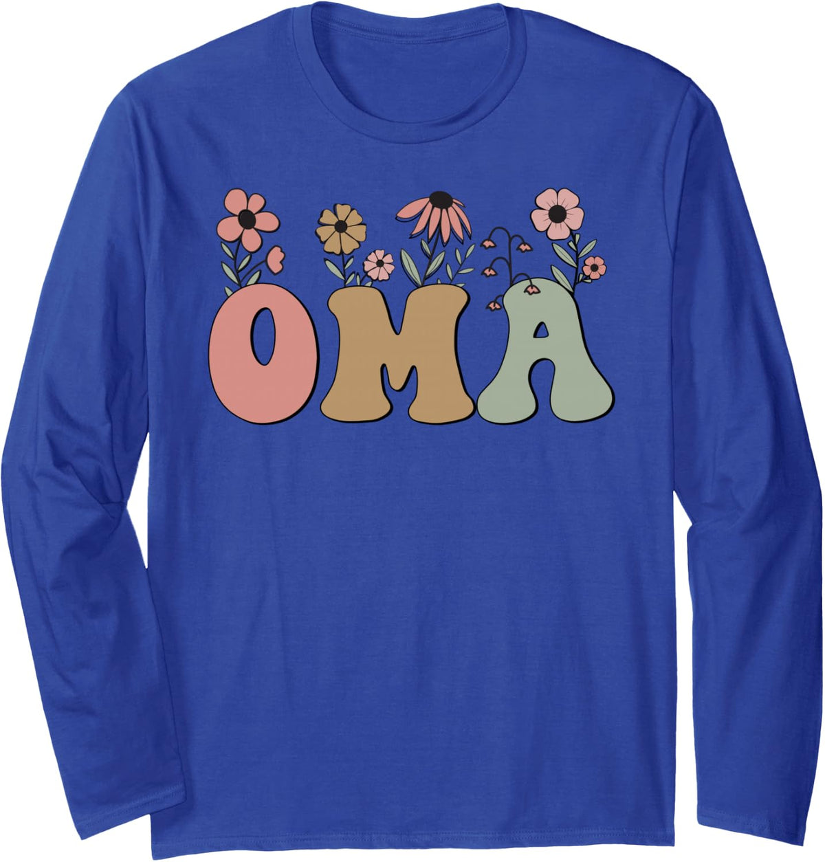 Oma Mothers Day Floral Retro Summer Spring Flowered Woman Long Sleeve T-Shirt - Adult Unisex Royal Blue