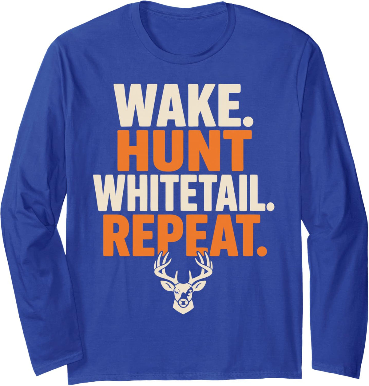 Whitetail Deer Hunting Buck Hunter Long Sleeve T-Shirt - Adult Unisex Royal Blue