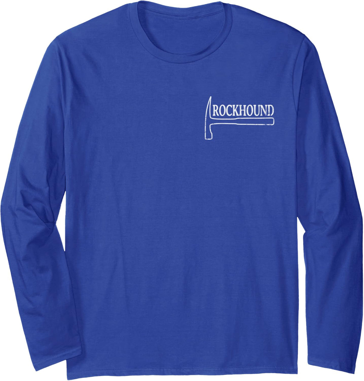 Distressed Rockhound with Rock Pick Graphic Long Sleeve T-Shirt - Adult Unisex Royal Blue