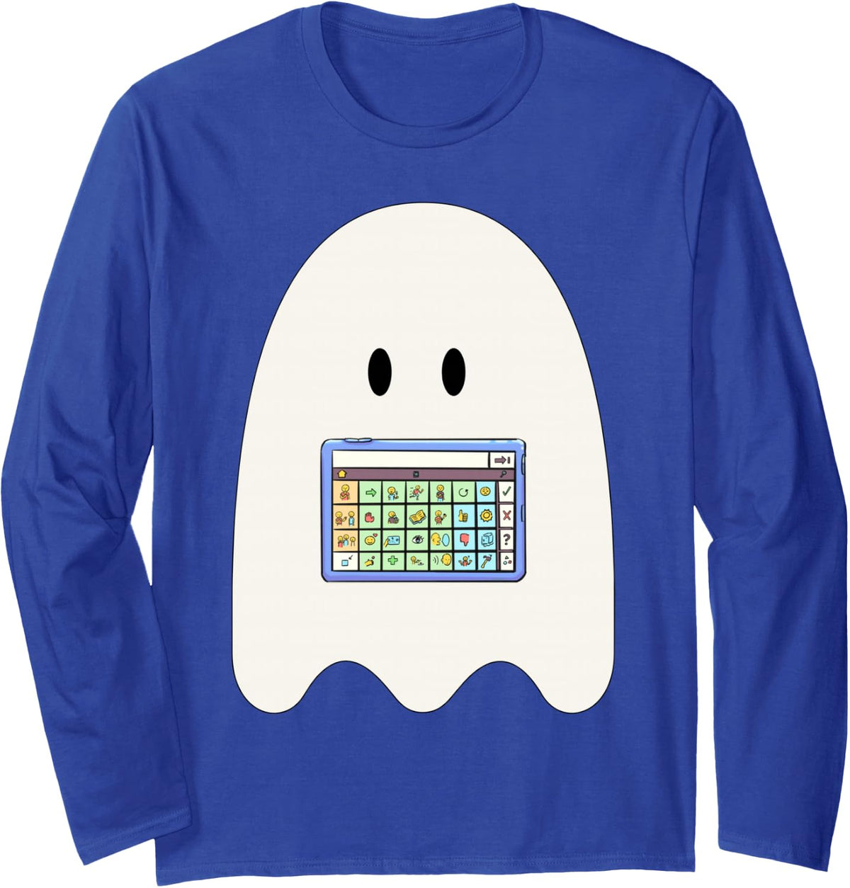 Spooky Ghost AAC Communication SPED SLP Pathology Halloween Long Sleeve T-Shirt - Adult Unisex Royal Blue