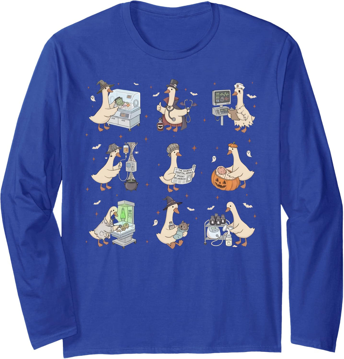 Cute Silly Goose NICU Postpartum Mother Baby Nurse Halloween Long Sleeve T-Shirt - Adult Unisex Royal Blue