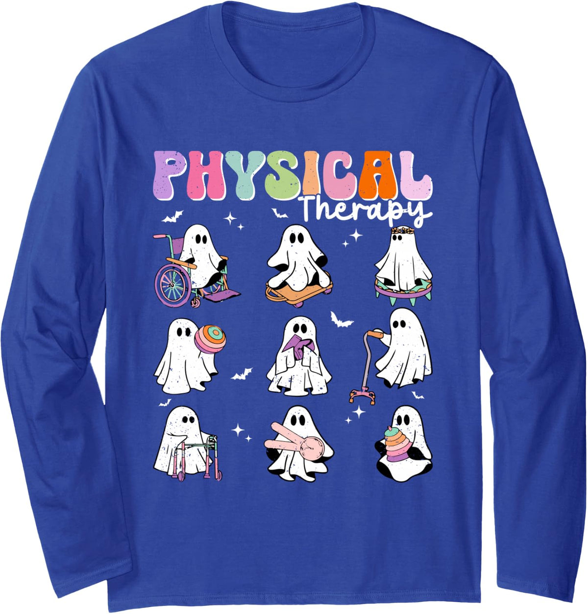 Ghost Physical Therapy Physical Therapist Halloween Groovy Long Sleeve T-Shirt - Adult Unisex Royal Blue