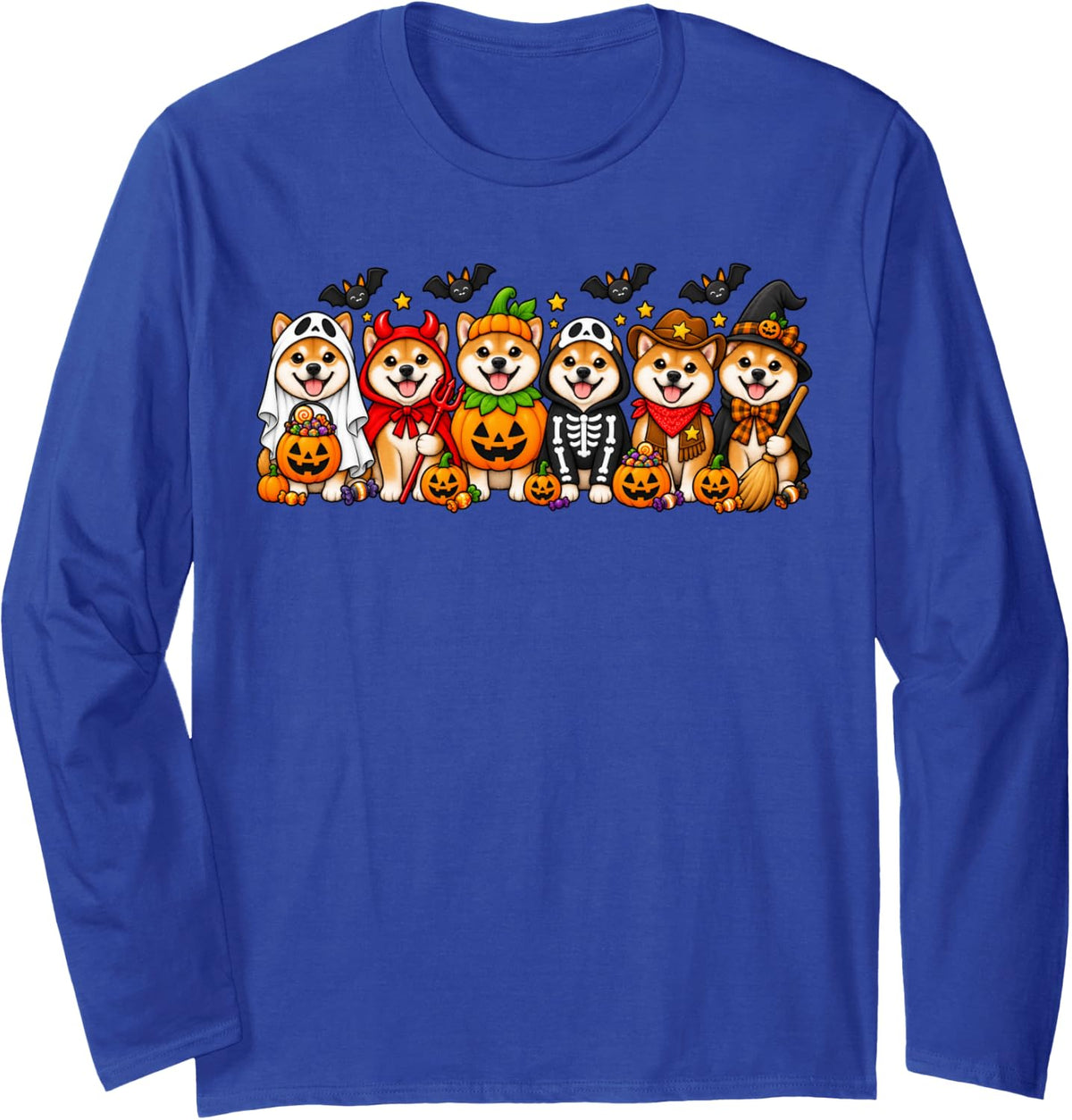 Funny Shiba Inu Dog Pumpkin Ghost Spooky Halloween Long Sleeve T-Shirt - Adult Unisex Royal Blue