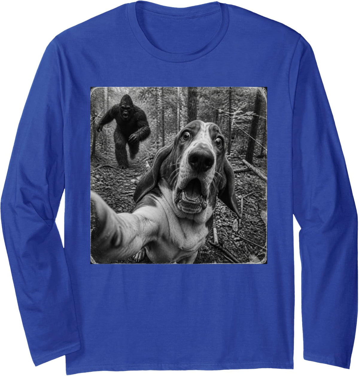 Funny Bigfoot Basset Hound Long Sleeve T-Shirt - Adult Unisex Royal Blue