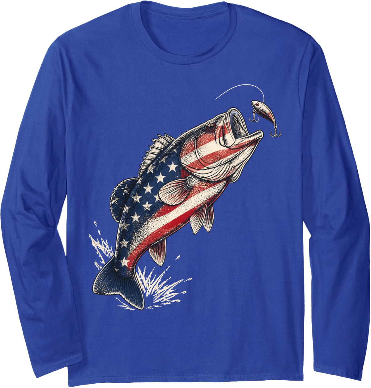 Bass Fishing American Largemouth Bass Angler Long Sleeve T-Shirt - Adult Unisex Royal Blue