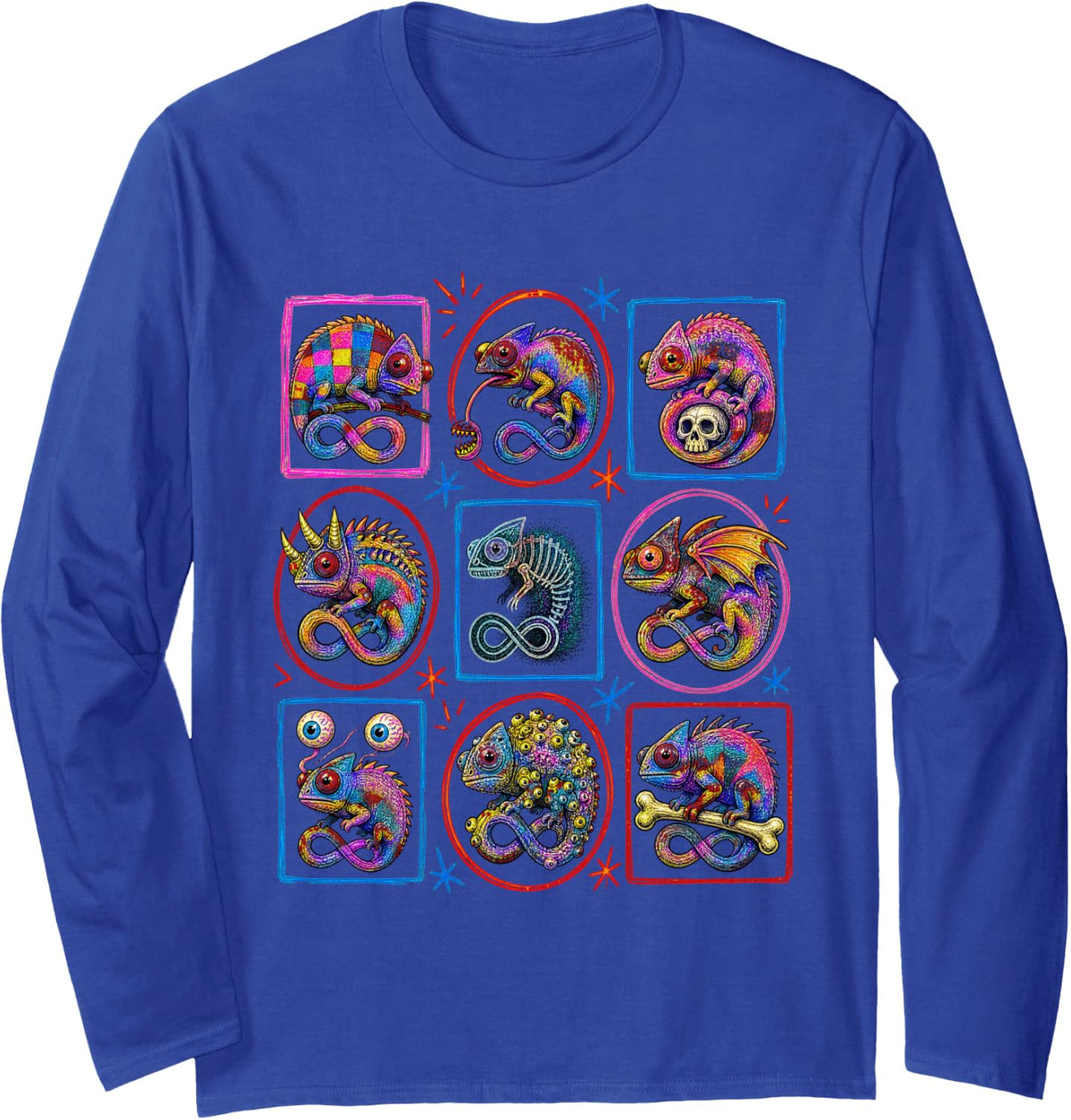 Cute Creepy Chameleon Lizard Reptile Long Sleeve T-Shirt - Adult Unisex Royal Blue
