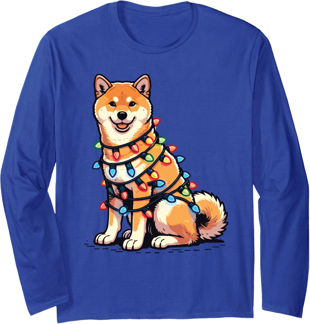Festive Shiba Inu Christmas Lights Holiday Cheer Dog Lover Long Sleeve T-Shirt - Adult Unisex Royal Blue