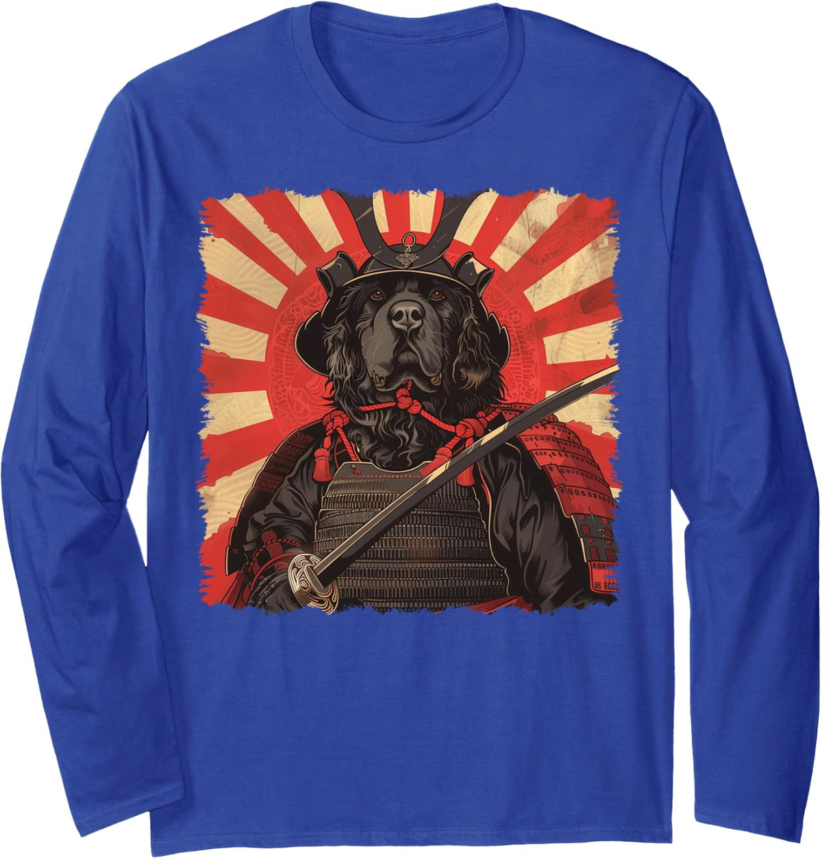 Newfoundland Dog Dog Japanese Art Samurai Ukiyo-e Vintage Long Sleeve T-Shirt - Adult Unisex Royal Blue