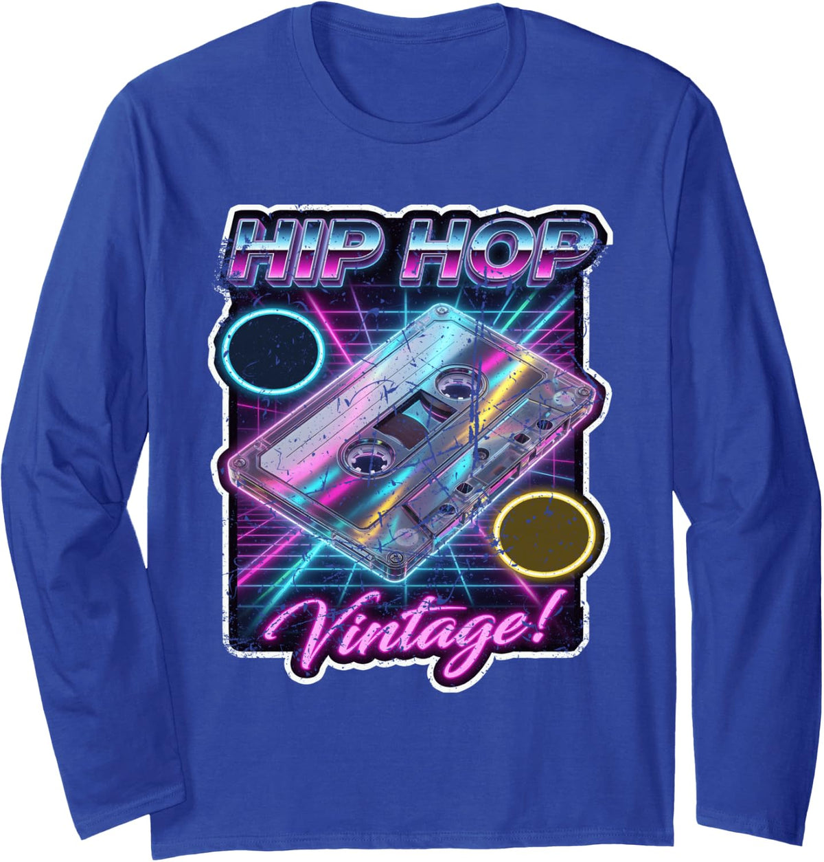 Vintage Cassette Tape 80s 90s for Men Women Kids Hip Hop Long Sleeve T-Shirt - Adult Unisex Royal Blue