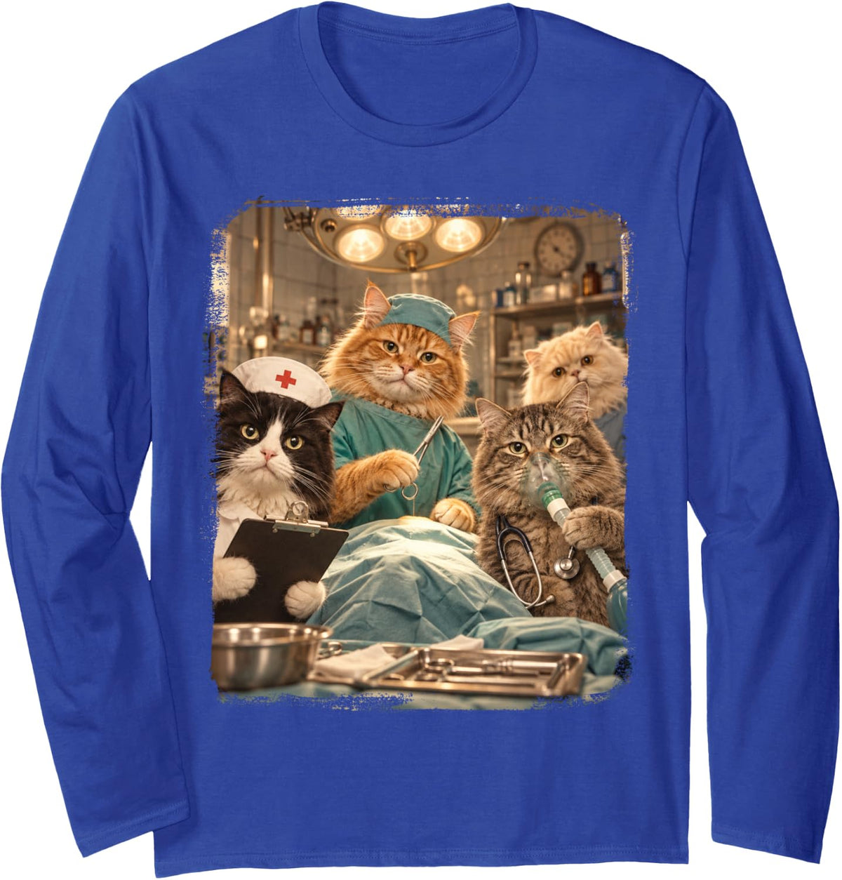 Cat Nurse Nursing Nurses Registered Nurse Operation Long Sleeve T-Shirt - Adult Unisex Royal Blue