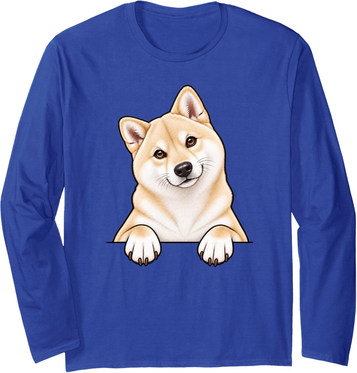 Mens Womens Moms Pocket White Cream Shiba Inu Dog Lover Long Sleeve T-Shirt - Adult Unisex Royal Blue
