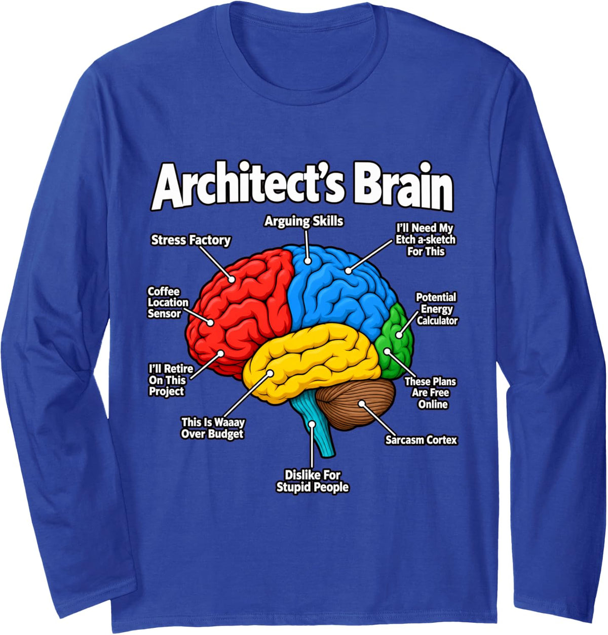 Architect's Brain Funny Architect Humor Building Design Men Long Sleeve T-Shirt - Adult Unisex Royal Blue