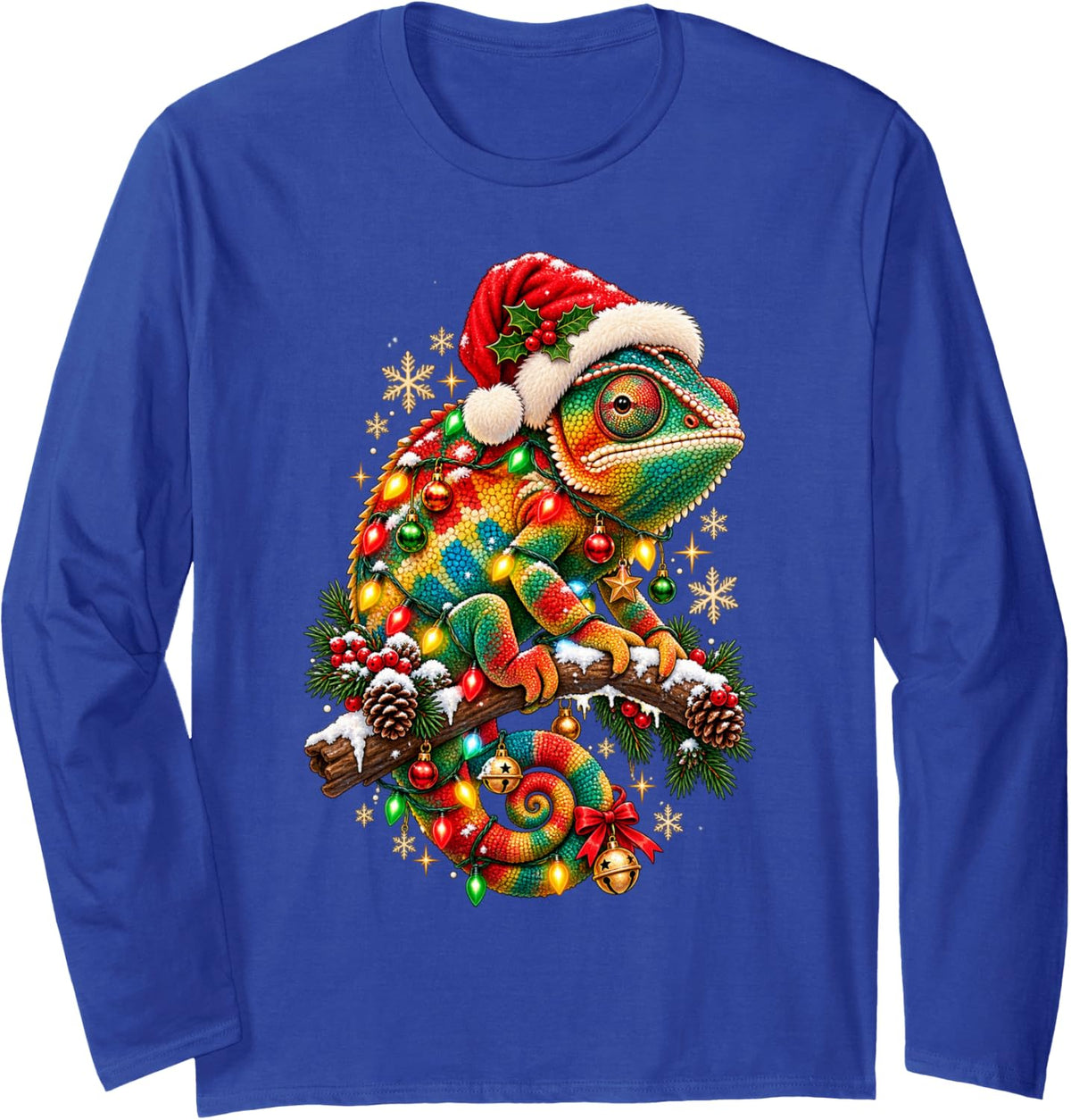 Chameleon Christmas Funny Santa Chameleoin in Xmas Lights Long Sleeve T-Shirt - Adult Unisex Royal Blue