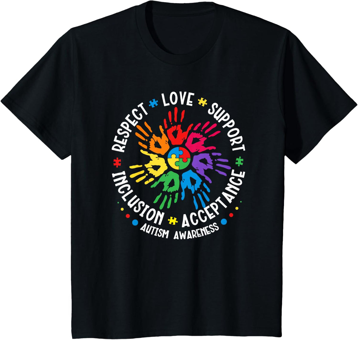 Blue Autism Puzzle Kid T-Shirt - Black