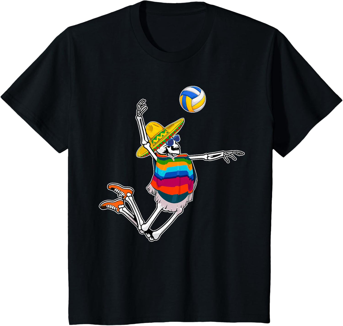 Funny Mariachi Skeleton Playing Volleyball Cinco De Mayo Men T-Shirt - Black