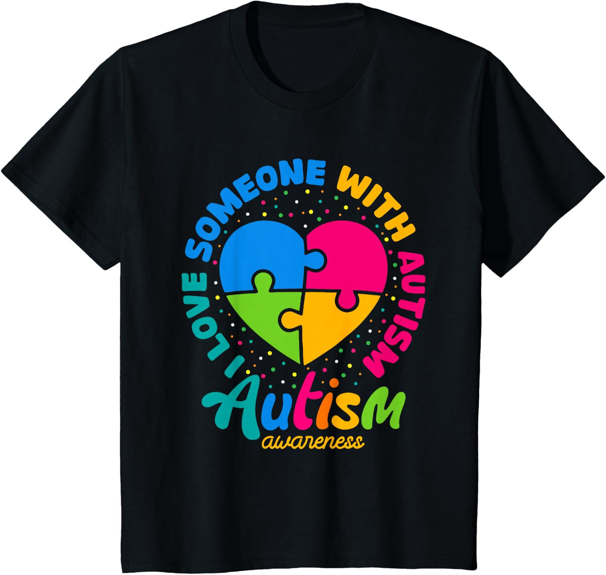 I Love Someone With Autism Heart Puzzle Tee Autism Awareness T-Shirt - Black