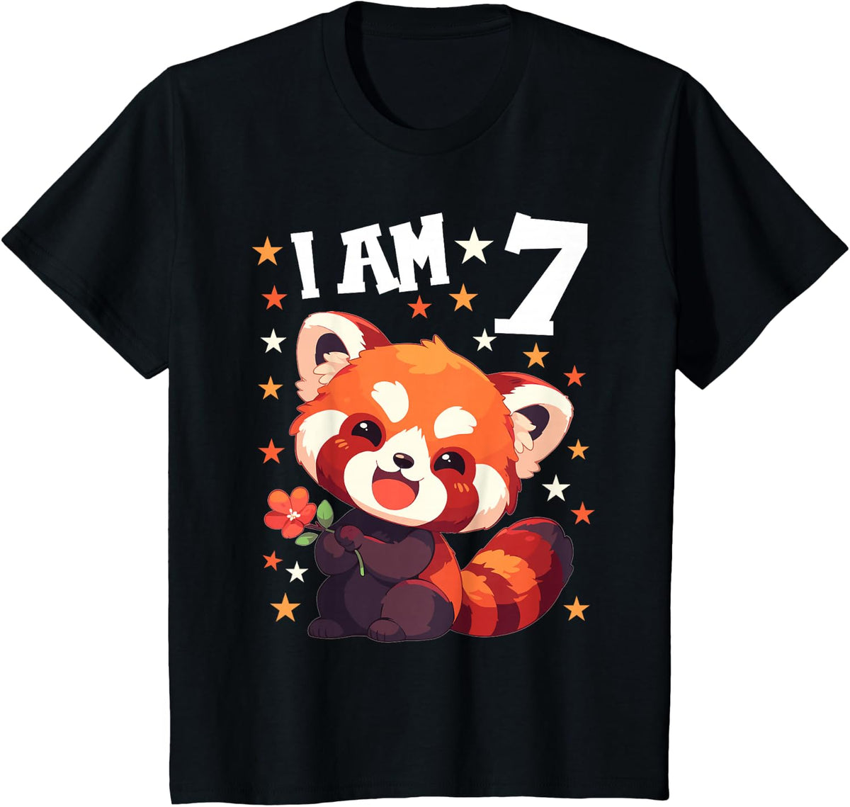 7 Years old 7 birthday Red Pandas Boy Girl Red Panda T-Shirt - Black