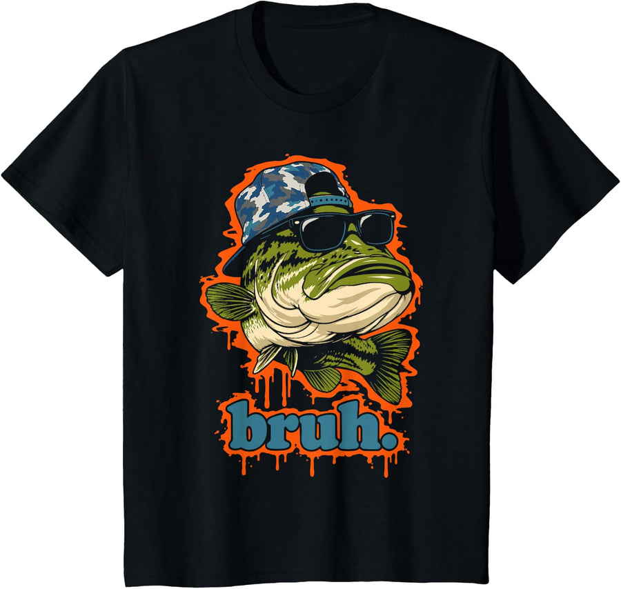 Funny Fishing Bruh Bass Fisher T-Shirt - Black