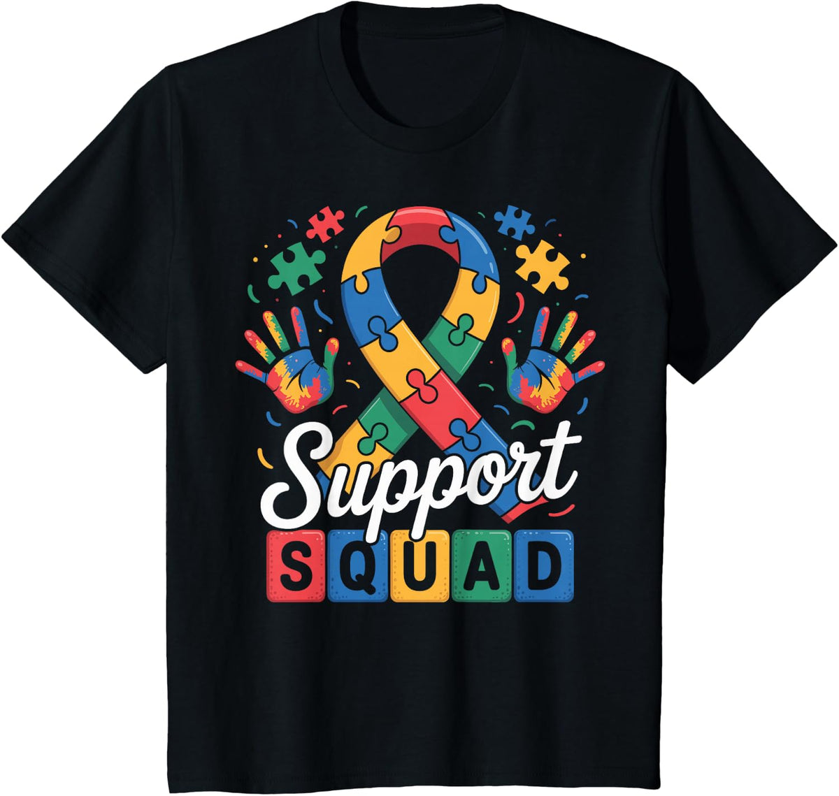 Autism Awareness Autism Support Squad Family T-Shirt - Black