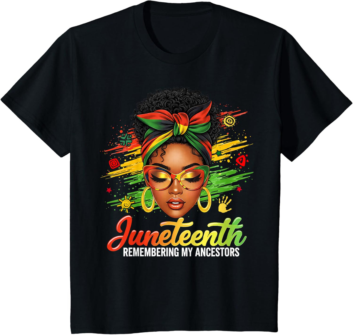 Juneteenth Remembering My Ancestors Afro Women Girl Bandana T-Shirt - Black