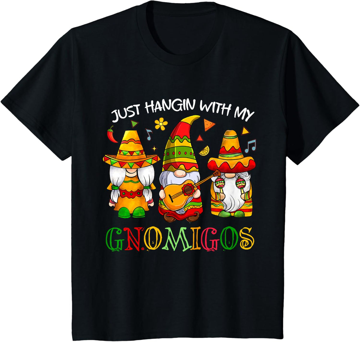 Hangin With My Gnomigos 3 Mexican Gnomes Cinco De Mayo T-Shirt - Black