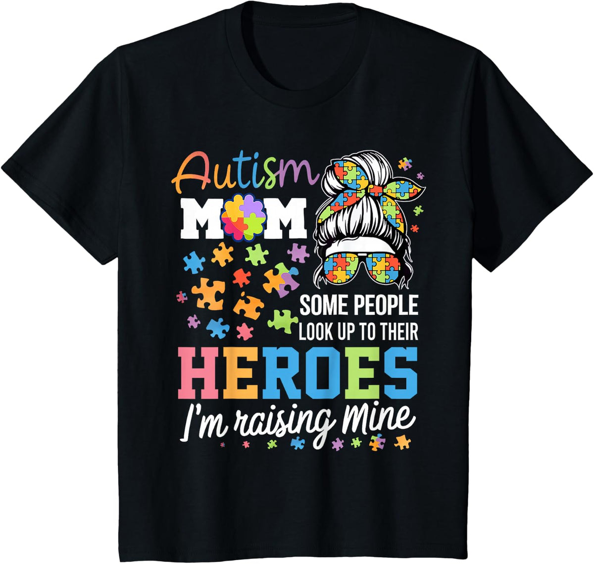 Autism Awareness Mom Raising Heroes Womens Autistic T-Shirt - Black