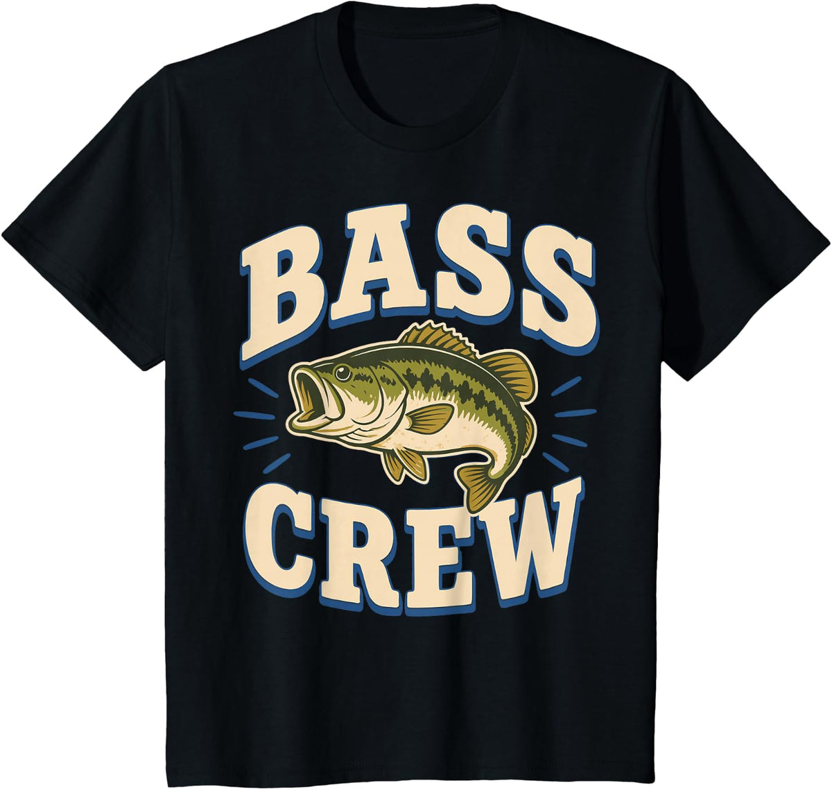 Bass Fishing Trips Angler Largemouth Bass Crew T-Shirt - Black