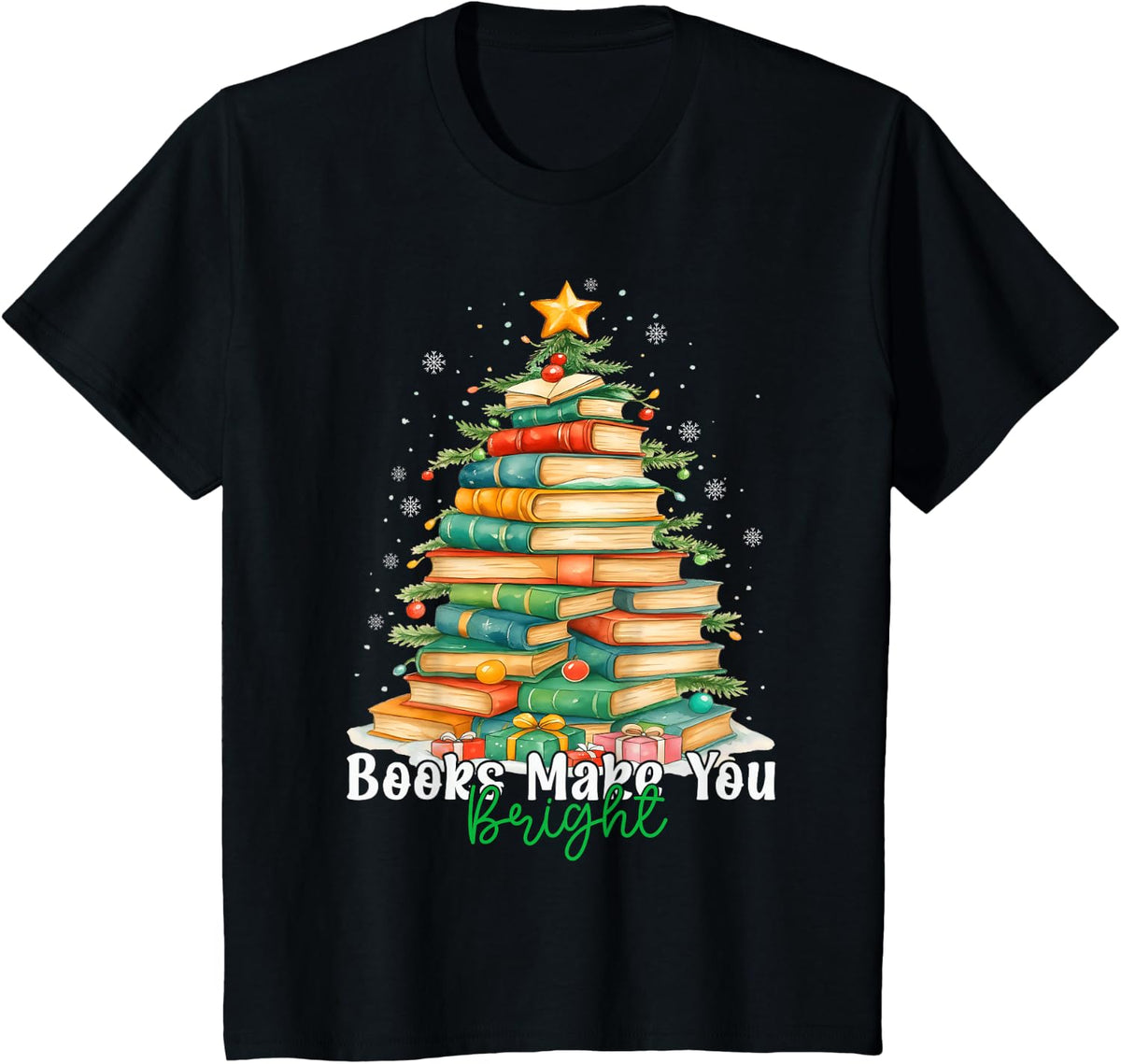 Christmas Books Make You Bright Librarian Teacher Book Lover T-Shirt - Black