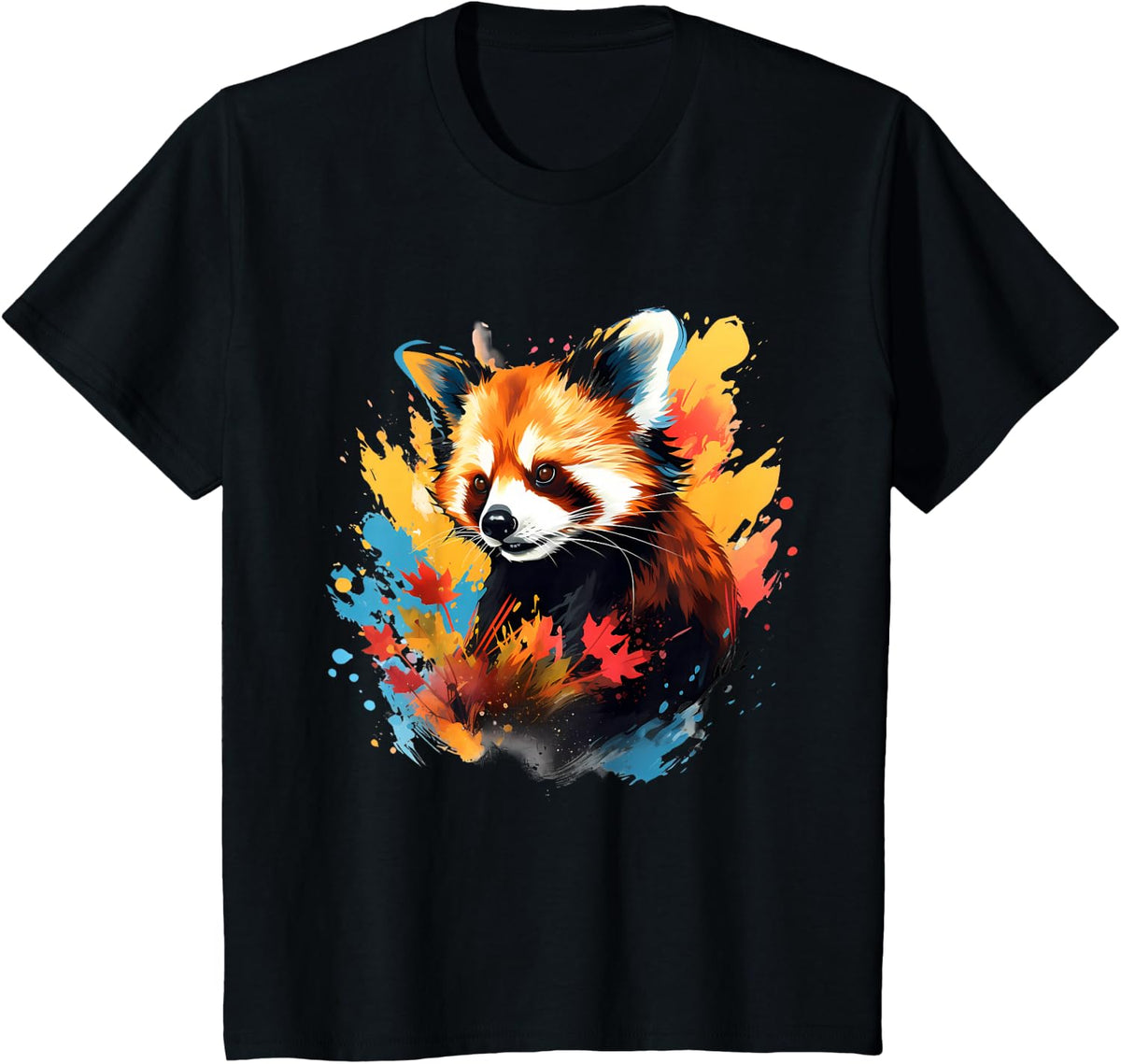 Red Panda Colorful Artwork Splash Wildlife Animal Lovers T-Shirt - Black