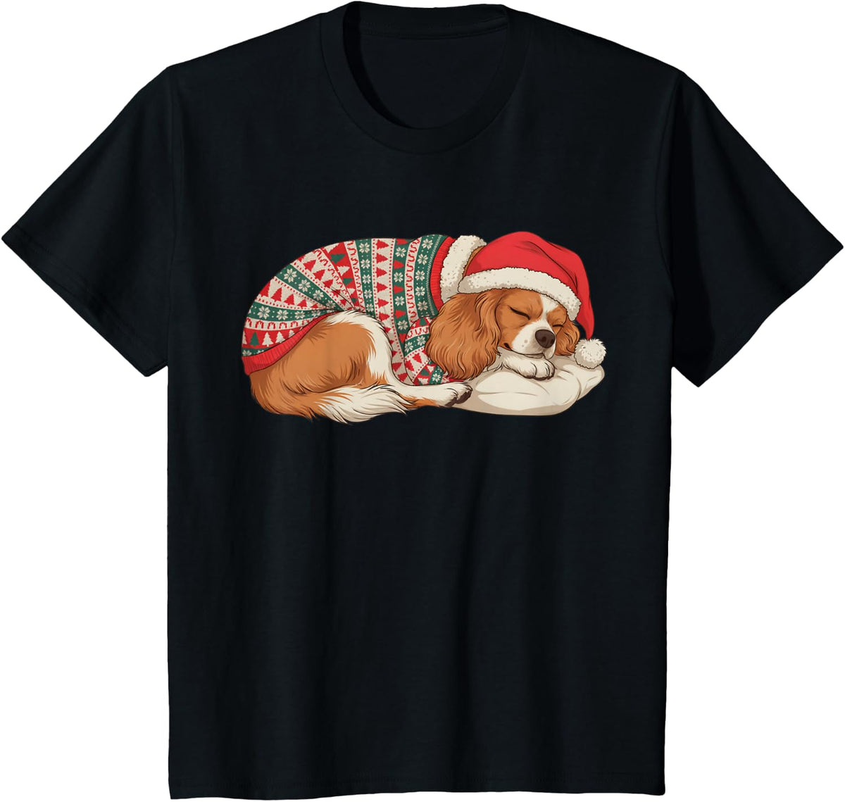 Cozy Cavalier King Charles Spaniel Ugly Sweater Nap Dog Mom T-Shirt - Black