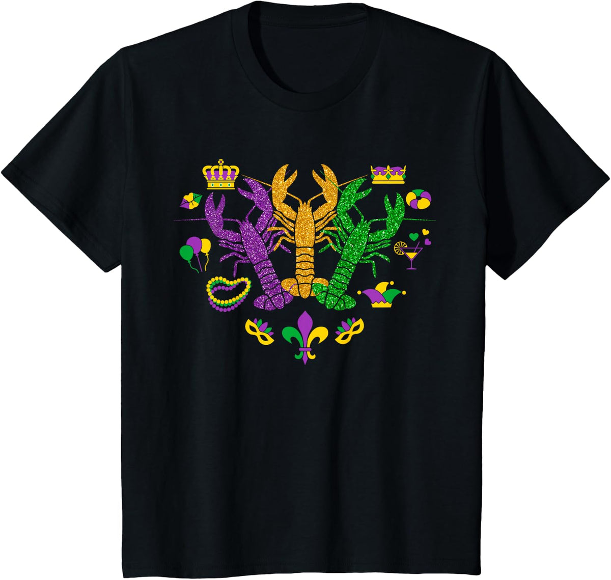Mardi Gras Crawfish Happy Mardi Gras 2025 Matching Party T-Shirt - Black