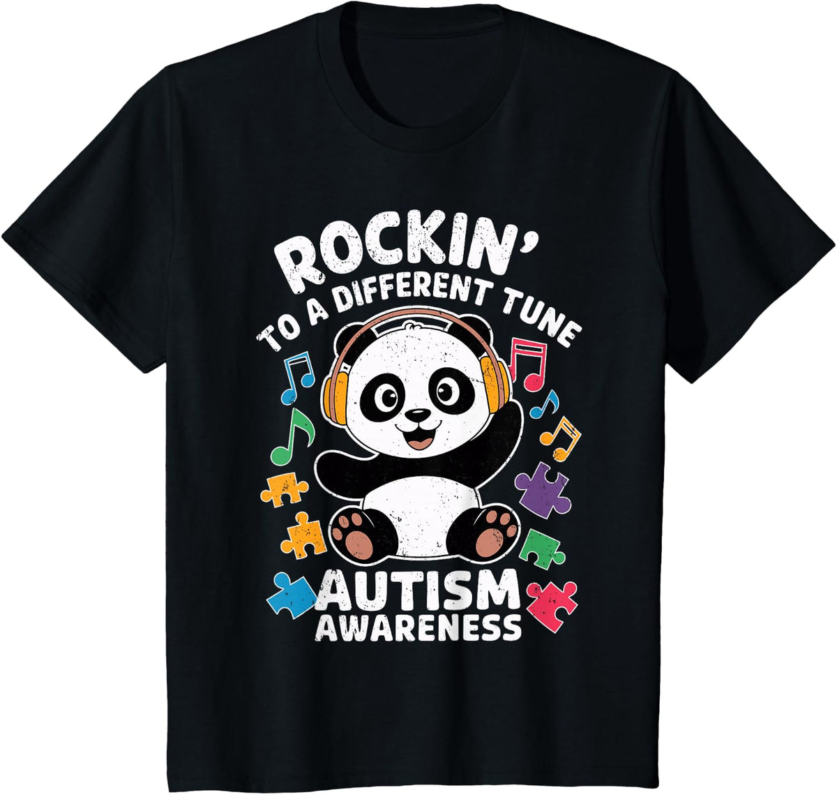 Rockin' to a Different Tune Panda Autism Awareness Inclusion T-Shirt - Black