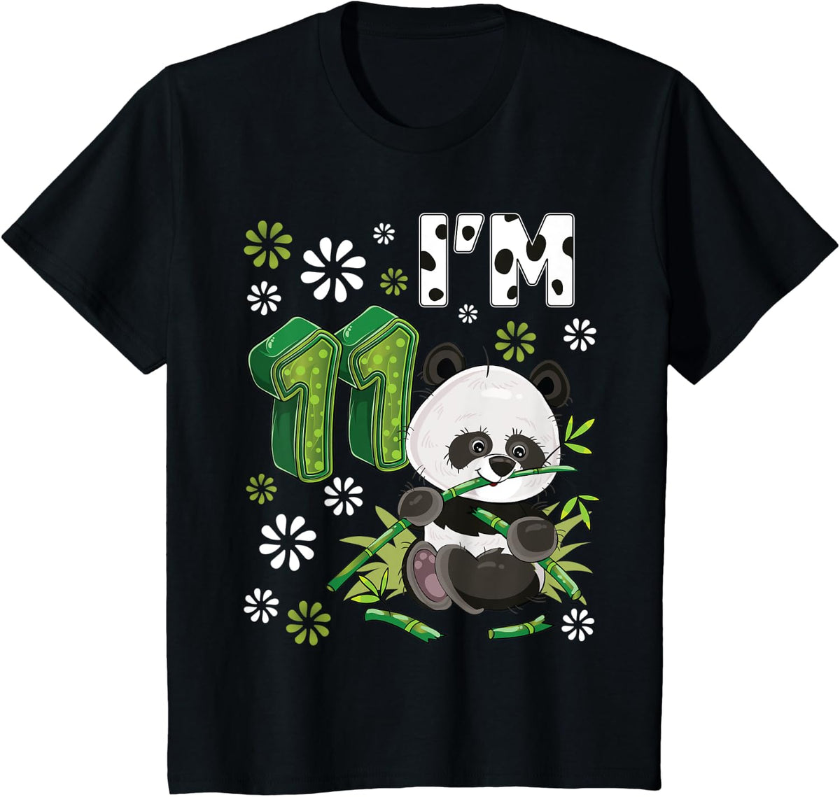 11 Year Old Panda 11th Birthday Party Animal Panda Lover T-Shirt - Black
