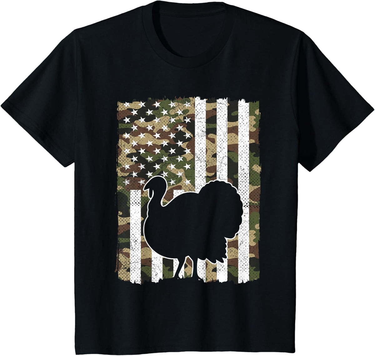 Retro Camo USA America Flag Turkey Hunting Thanksgiving Men T-Shirt - Black