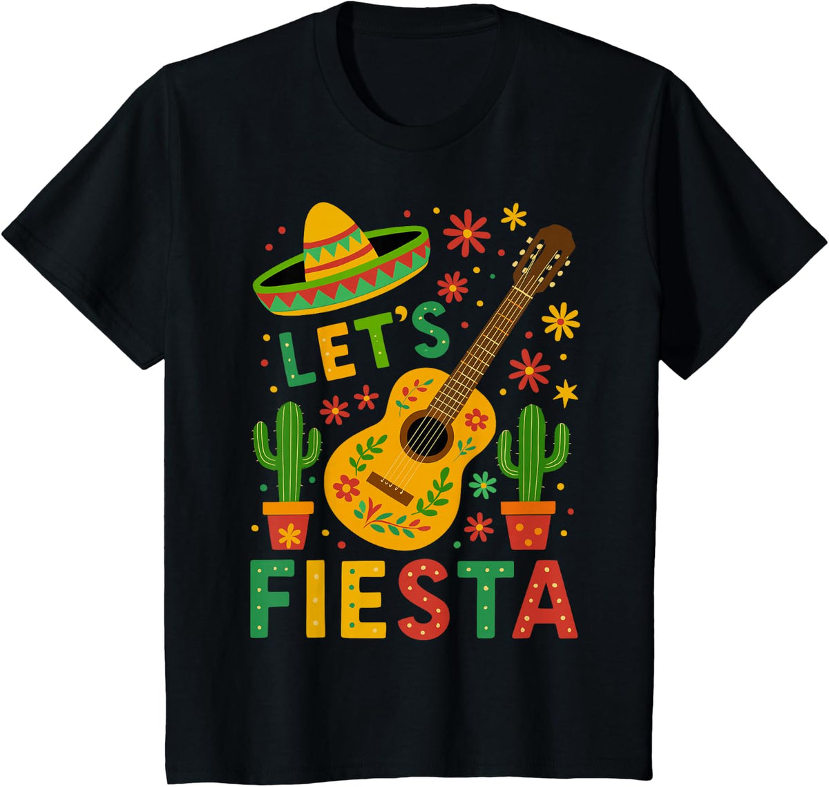 Mexican Lets Fiesta Guitar Cinco De Mayo T-Shirt - Black