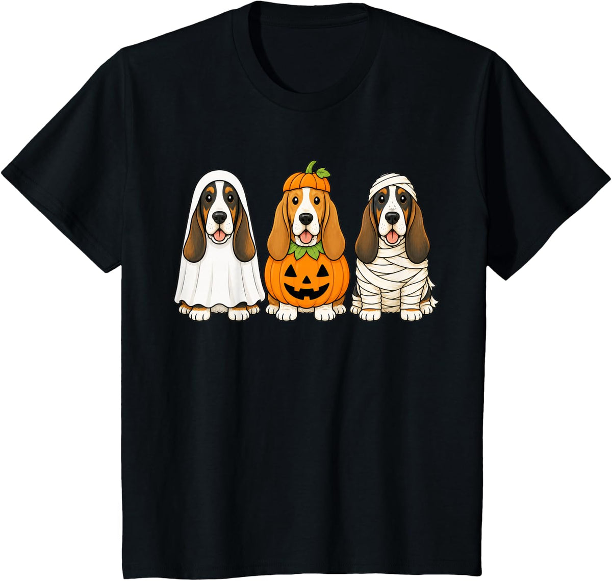 Spooky Basset Hound Pumpkin Ghost Halloween Dog Lover T-Shirt - Black