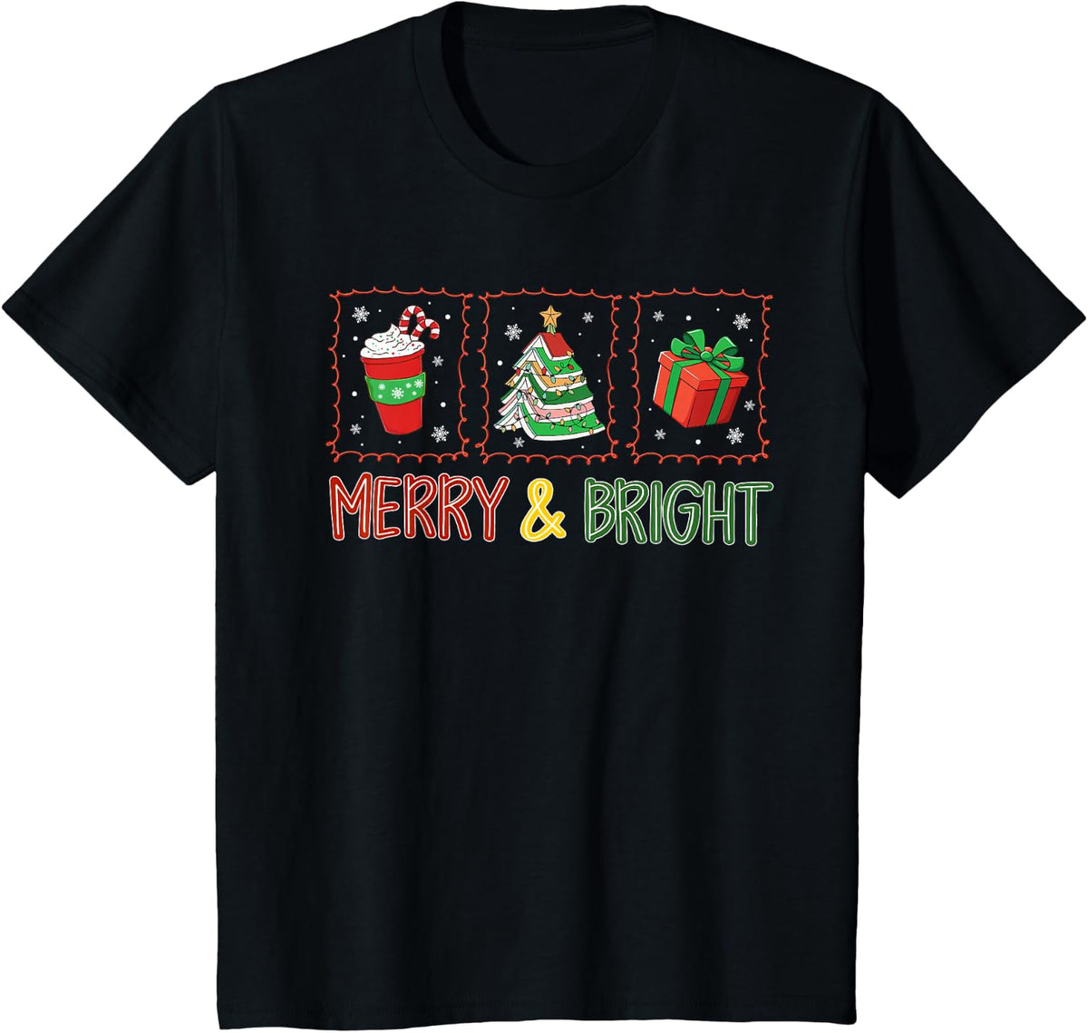 Merry and Bright Cozy Book Lover Christmas Reading Coffee T-Shirt - Black