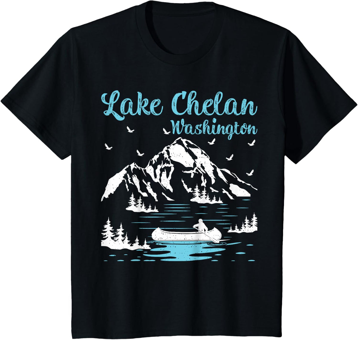 Summer Vacation Retro Washington Lake Chelan T-Shirt - Black
