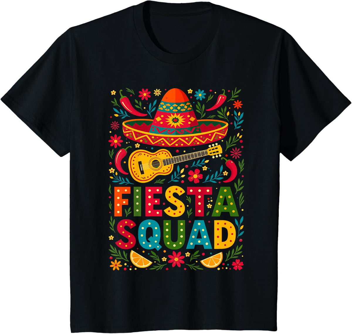 Fiesta Squad Outfit Sombrero Funny Mexican Cinco de Mayo T-Shirt - Black